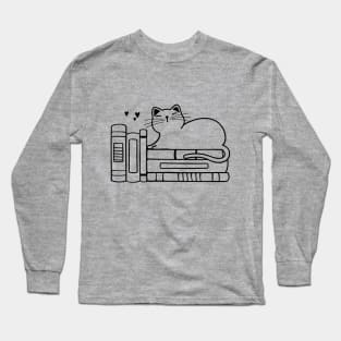 cat on books Long Sleeve T-Shirt